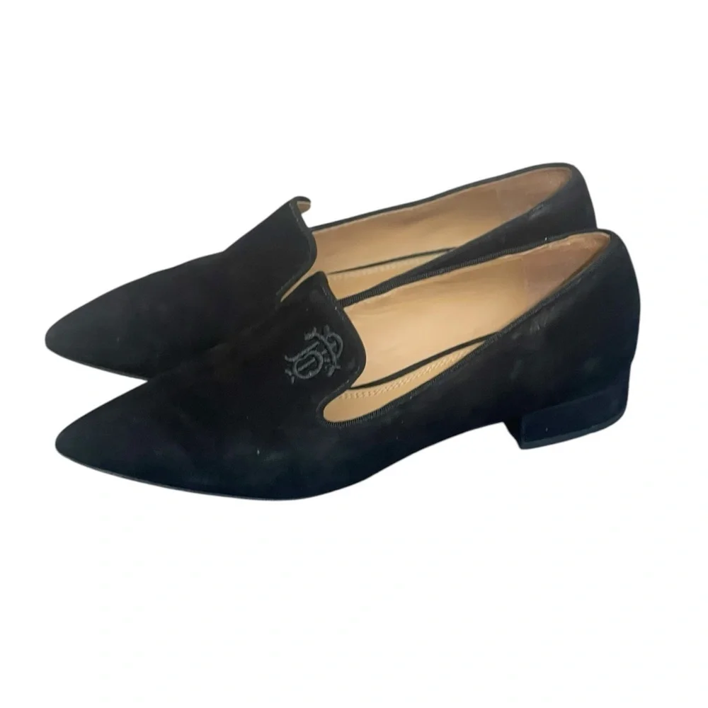 Tory Burch Womens Black Suede Leather Pointed Toe Loafer Flats Size 6.5M